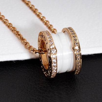 [Clover Jewelrys]ZERO 1 WHITE CERAMIC PINK GOLD DIAMOND NECKLACE