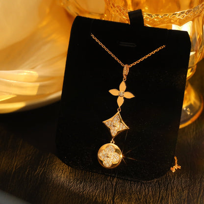 [Clover Jewelrys]STAR AND SUN DIAMOND PINK GOLD NECKLACE