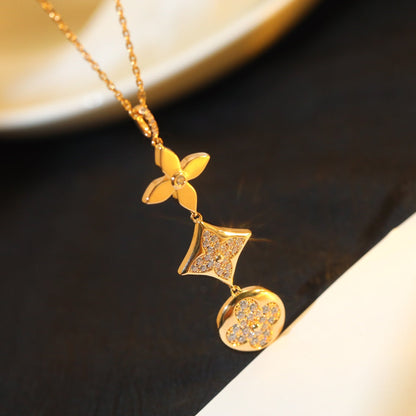 [Clover Jewelrys]STAR AND SUN DIAMOND PINK GOLD NECKLACE