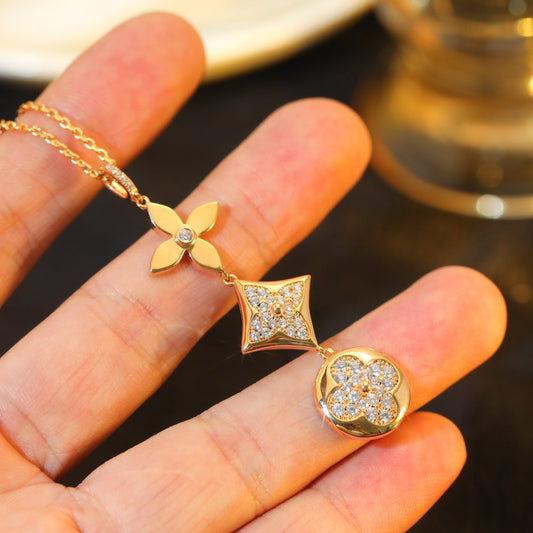 [Clover Jewelrys]STAR AND SUN DIAMOND PINK GOLD NECKLACE