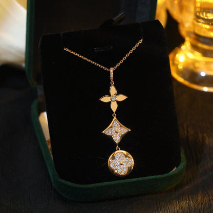 [Clover Jewelrys]STAR AND SUN DIAMOND PINK GOLD NECKLACE