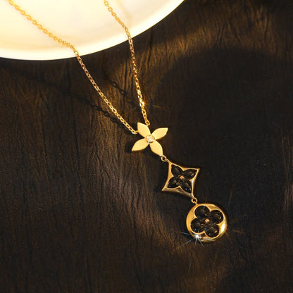 [Clover Jewelrys]STAR AND SUN ONYX PINK GOLD NECKLACE