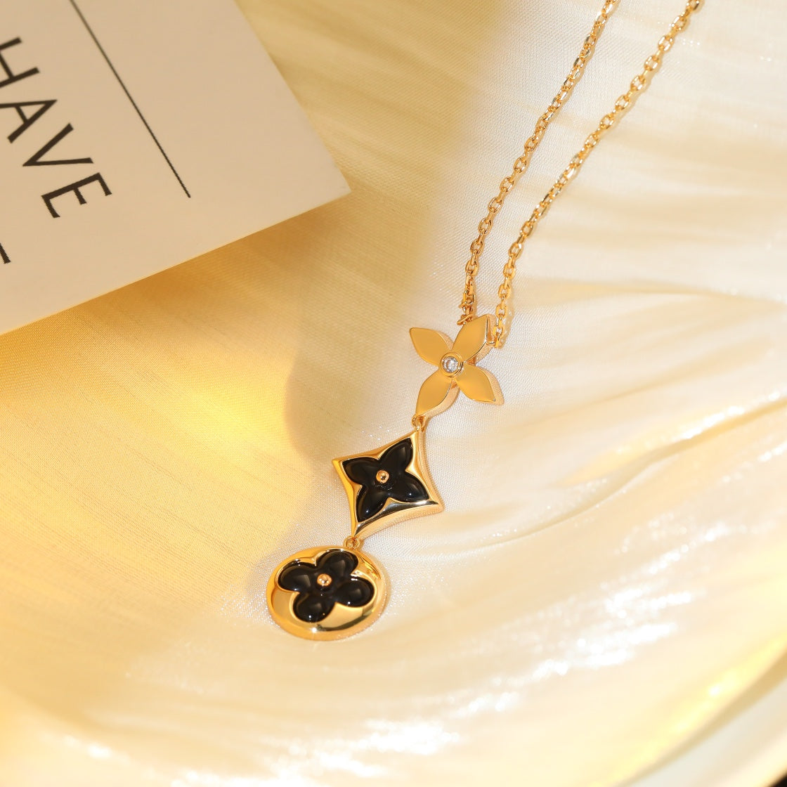 [Clover Jewelrys]STAR AND SUN ONYX PINK GOLD NECKLACE