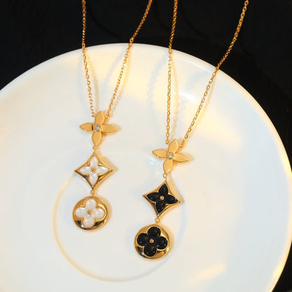 [Clover Jewelrys]STAR AND SUN ONYX PINK GOLD NECKLACE