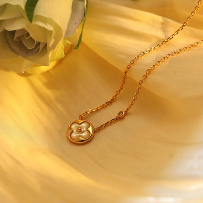 [Clover Jewelrys]SUN PEDANT PINK GOLD 1 DIAMOND NECKLACE