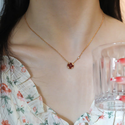 [Clover Jewelrys]SUN PEDANT PINK GOLD 1 DIAMOND NECKLACE