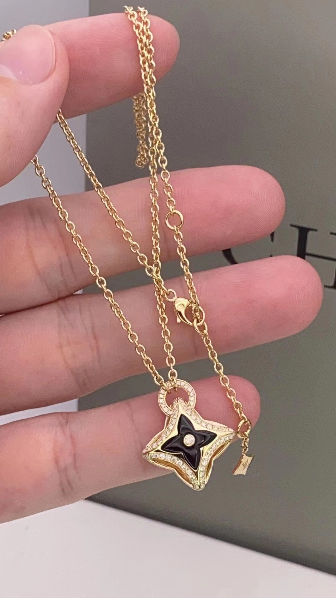 [Clover Jewelrys]STAR PEDANT PINK GOLD DIAMOND NECKLACE