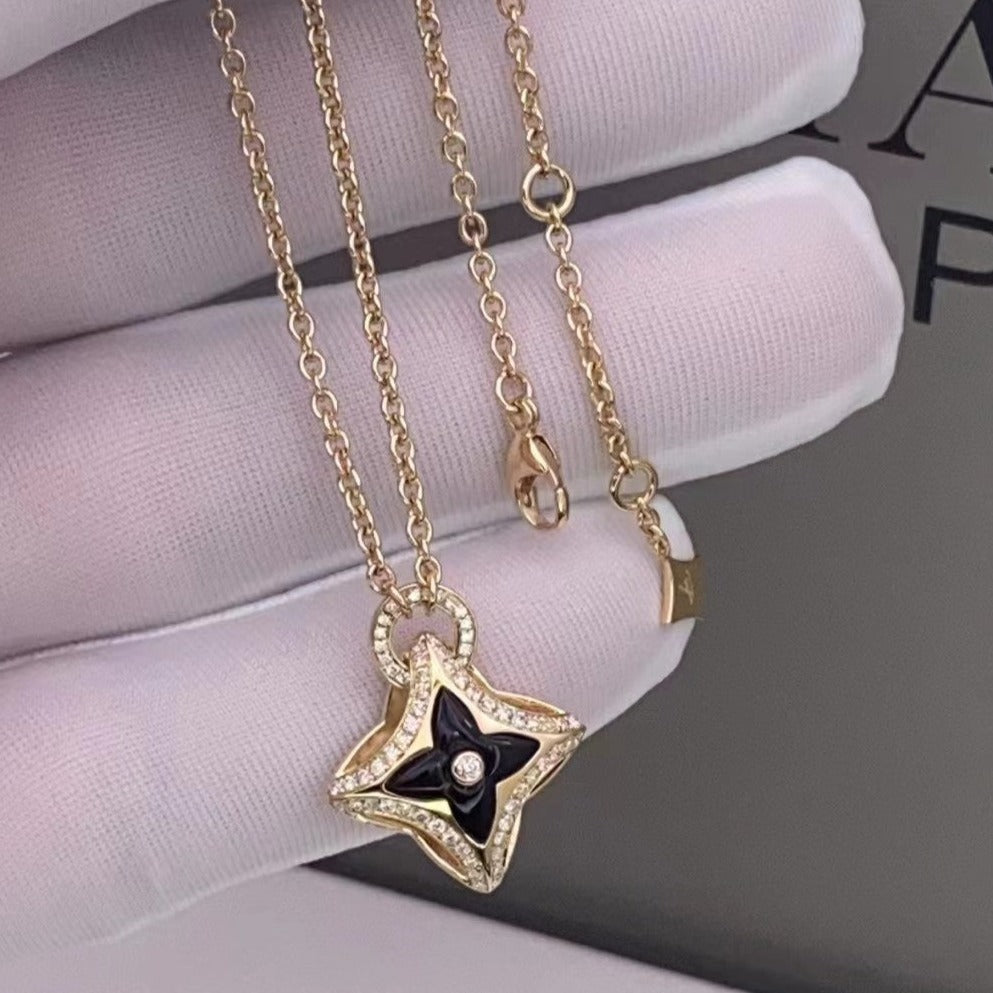 [Clover Jewelrys]STAR PEDANT PINK GOLD DIAMOND NECKLACE