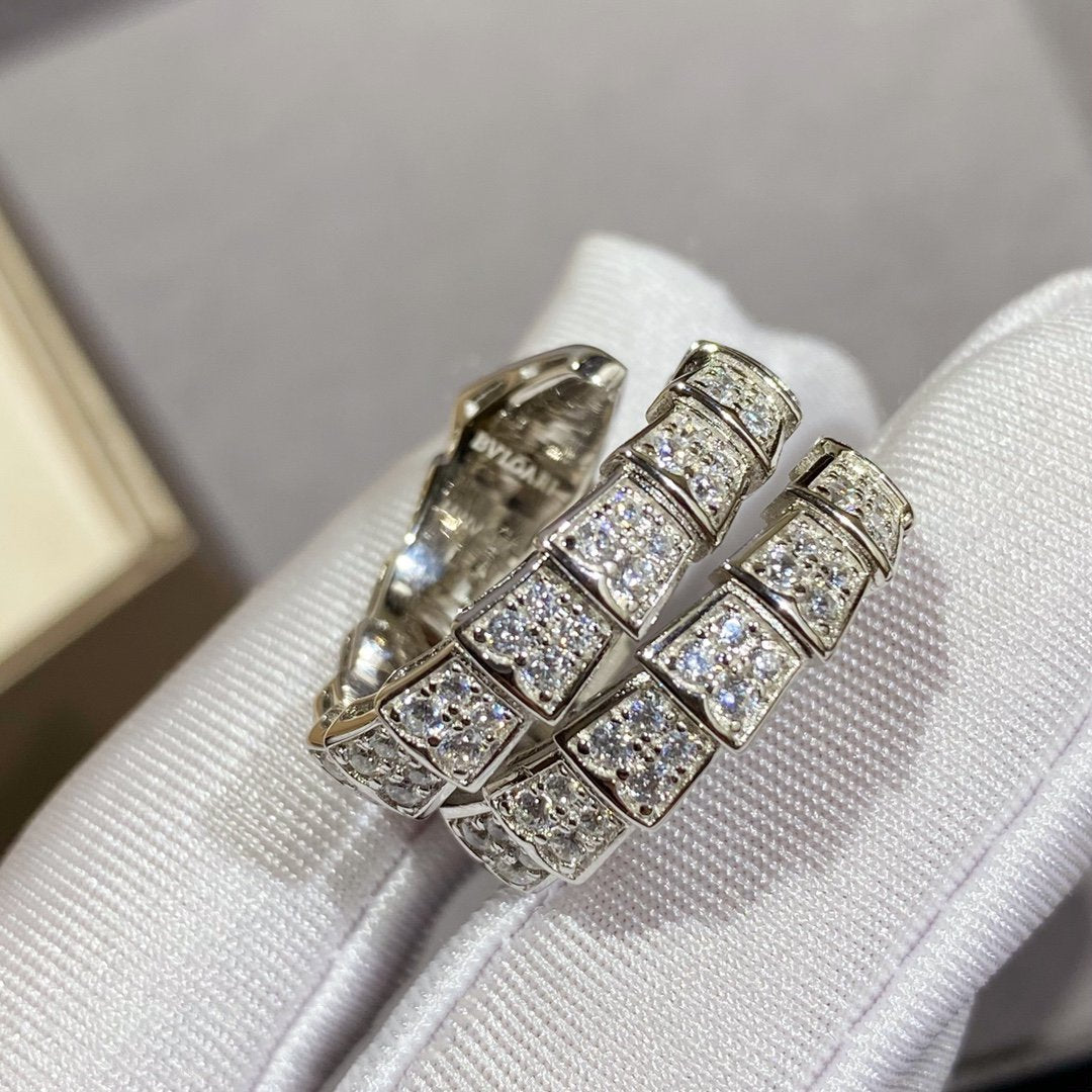 [Clover Jewelrys]SERPENTI DOUBLE RING SILVER DIAMOND PAVED