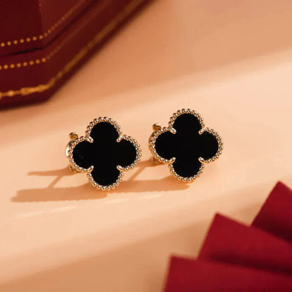 [Clover Jewelrys]CLOVER MEDIUM 1 MOTIFS  ONYX STUD EARRINGS