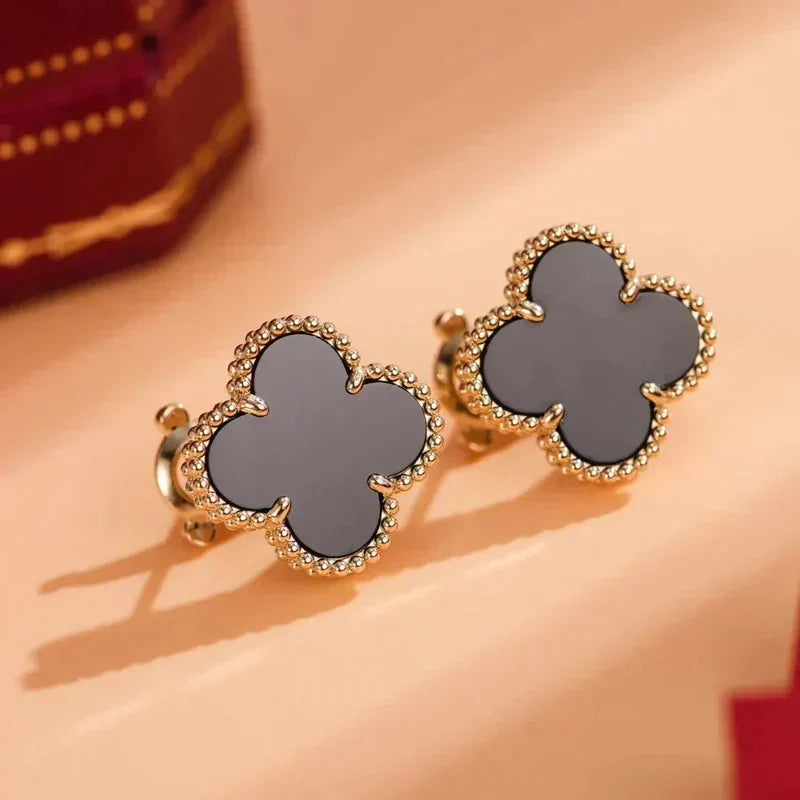 [Clover Jewelrys]CLOVER MEDIUM 1 MOTIFS  ONYX STUD EARRINGS