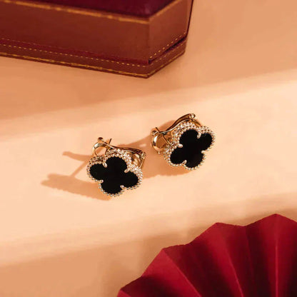 [Clover Jewelrys]CLOVER MEDIUM 1 MOTIFS  ONYX STUD EARRINGS