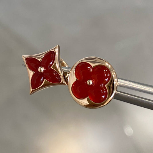 [Clover Jewelrys]STAR AND SUN PINK GOLD CARNELIAN STUD EARRINGS