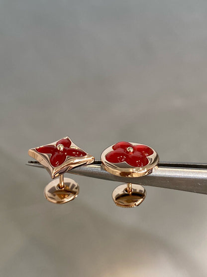 [Clover Jewelrys]STAR AND SUN PINK GOLD CARNELIAN STUD EARRINGS