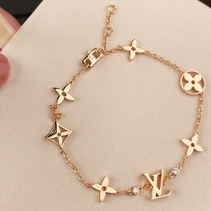 [Clover Jewelrys]STAR AND SUN 7 MOTIFS GOLD BRACELET