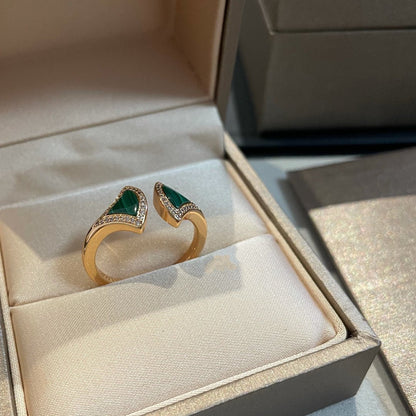 [Clover Jewelrys]DREAM MALACHITE DIAMOND OPEN RING