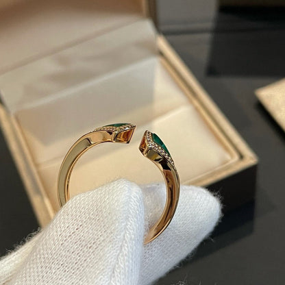 [Clover Jewelrys]DREAM MALACHITE DIAMOND OPEN RING