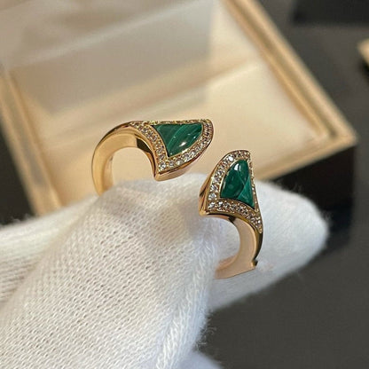 [Clover Jewelrys]DREAM MALACHITE DIAMOND OPEN RING