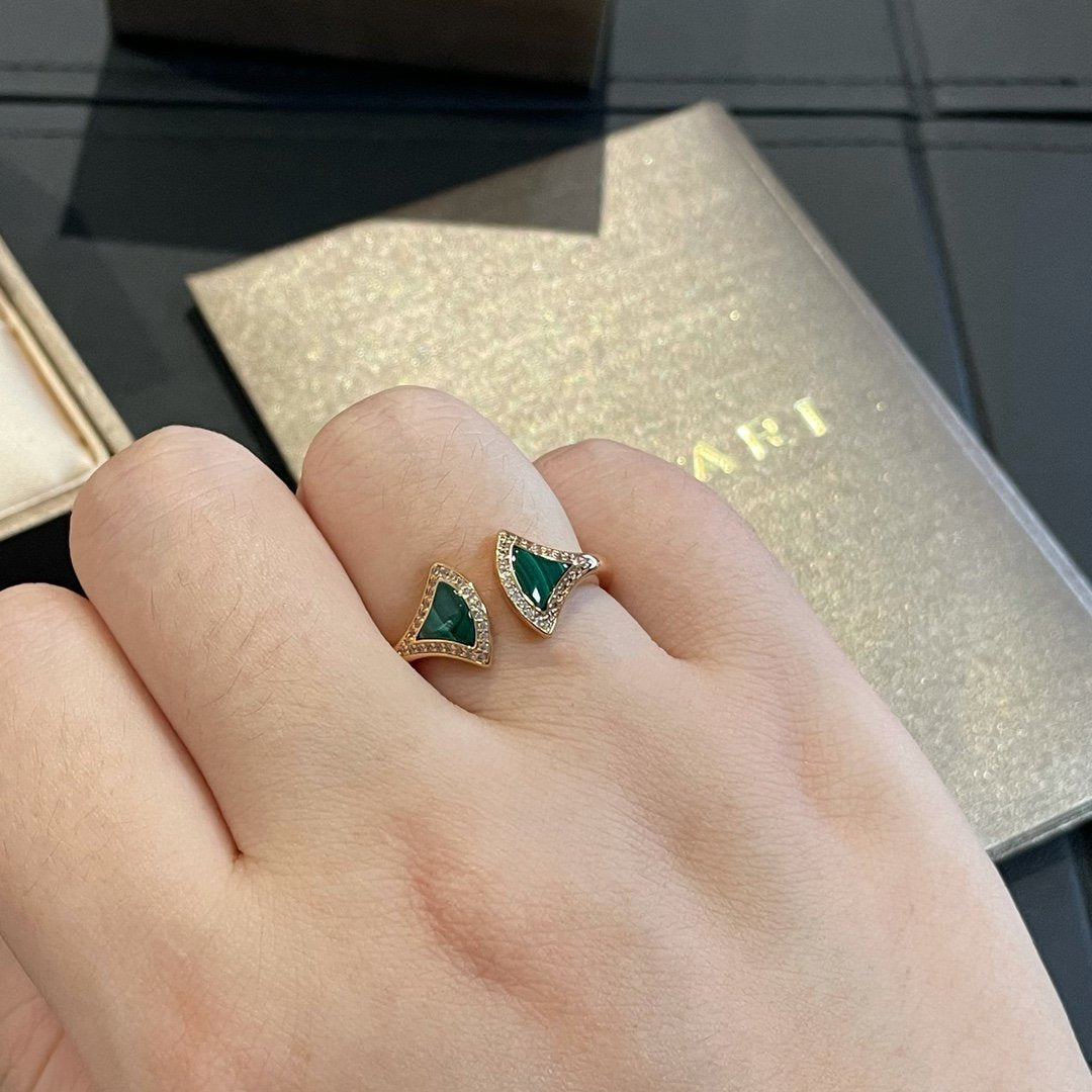 [Clover Jewelrys]DREAM MALACHITE DIAMOND OPEN RING