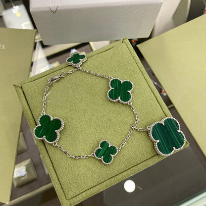 [Clover Jewelrys]CLOVER 5 MOTIFS SIVLER MALACHITE BRACELET