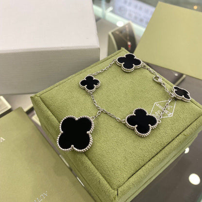 [Clover Jewelrys]CLOVER 5 MOTIFS SIVLER ONYX BRACELET