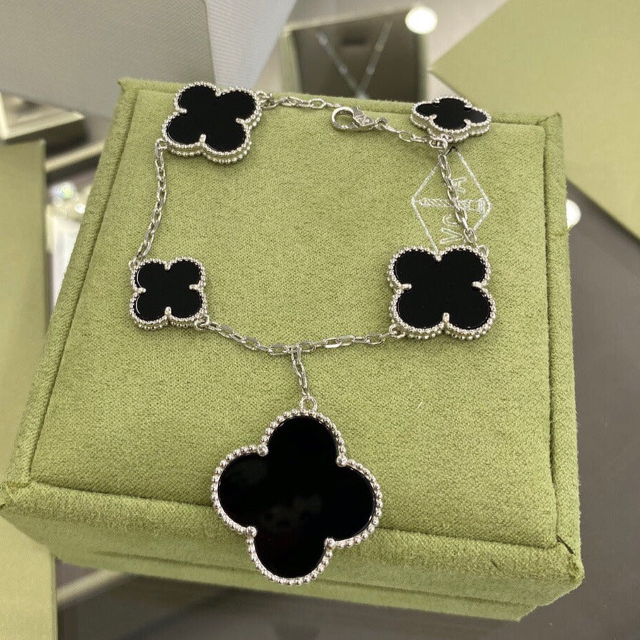 [Clover Jewelrys]CLOVER 5 MOTIFS SIVLER ONYX BRACELET