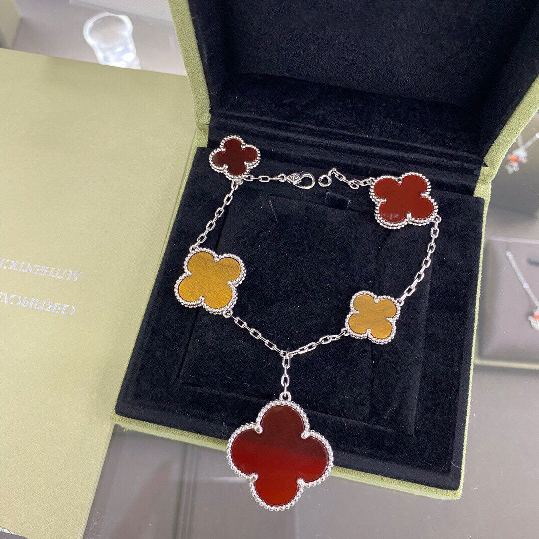 [Clover Jewelrys]CLOVER 5 MOTIFS SIVLER CARNELIAN TIGER EYE BRACELET