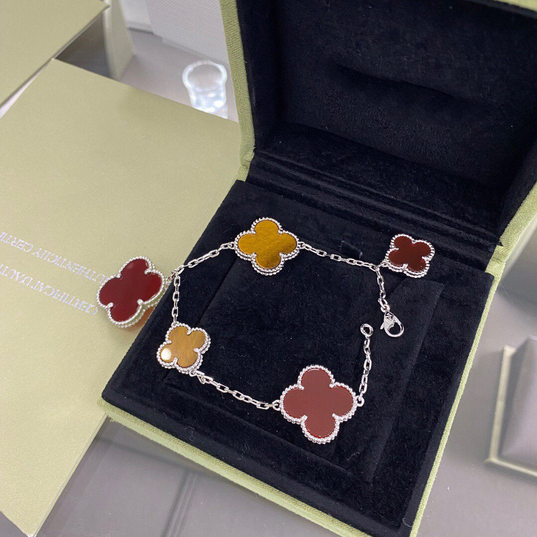 [Clover Jewelrys]CLOVER 5 MOTIFS SIVLER CARNELIAN TIGER EYE BRACELET