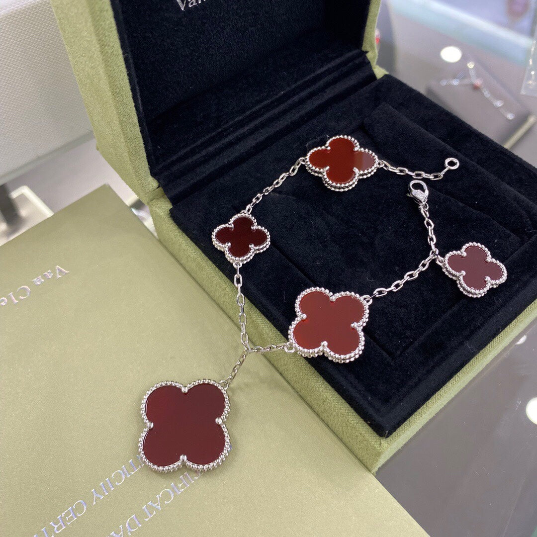 [Clover Jewelrys]CLOVER 5 MOTIFS SIVLER CARNELIAN BRACELET