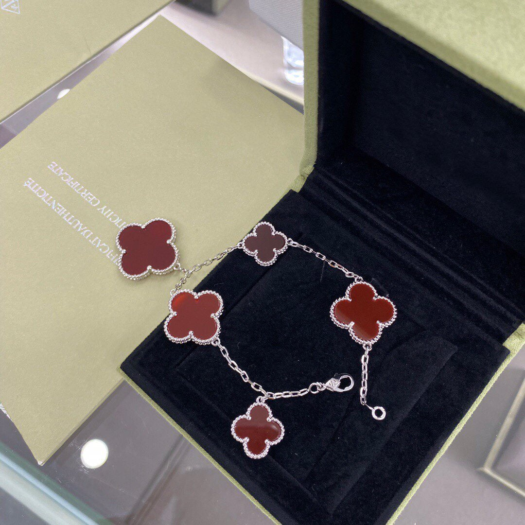 [Clover Jewelrys]CLOVER 5 MOTIFS SIVLER CARNELIAN BRACELET