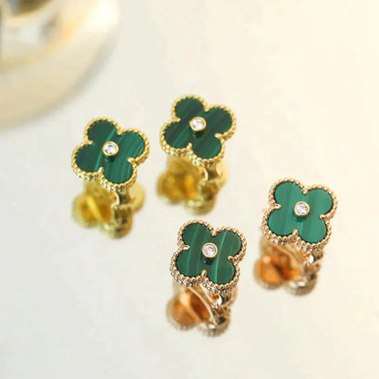 [Clover Jewelrys]CLOVER MEDIUM 1 MOTIFS MALACHITE DIAMOND EARRINGS