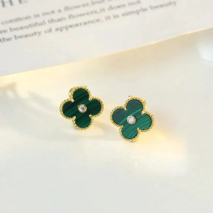 [Clover Jewelrys]CLOVER MEDIUM 1 MOTIFS MALACHITE DIAMOND EARRINGS