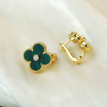 [Clover Jewelrys]CLOVER MEDIUM 1 MOTIFS MALACHITE DIAMOND EARRINGS