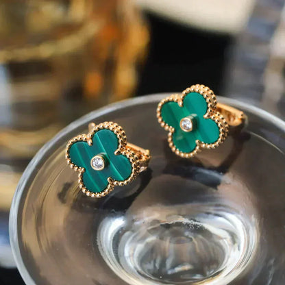 [Clover Jewelrys]CLOVER MEDIUM 1 MOTIFS MALACHITE DIAMOND EARRINGS