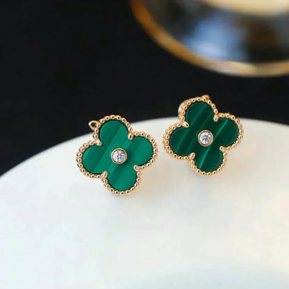 [Clover Jewelrys]CLOVER MEDIUM 1 MOTIFS MALACHITE DIAMOND EARRINGS