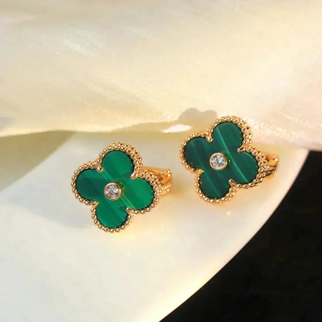 [Clover Jewelrys]CLOVER MEDIUM 1 MOTIFS MALACHITE DIAMOND EARRINGS