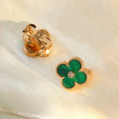 [Clover Jewelrys]CLOVER MEDIUM 1 MOTIFS MALACHITE DIAMOND EARRINGS