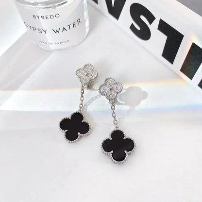 [Clover Jewelrys]CLOVER 2 MOTIFS  DIAMOND ONYX EARRINGS SILVER