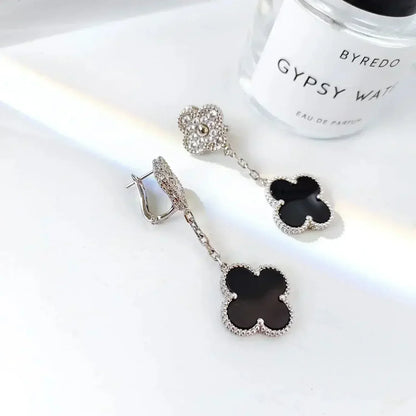 [Clover Jewelrys]CLOVER 2 MOTIFS  DIAMOND ONYX EARRINGS SILVER