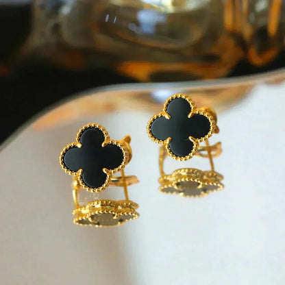 [Clover Jewelrys]CLOVER MEDIUM 1 MOTIFS  ONYX STUD EARRINGS