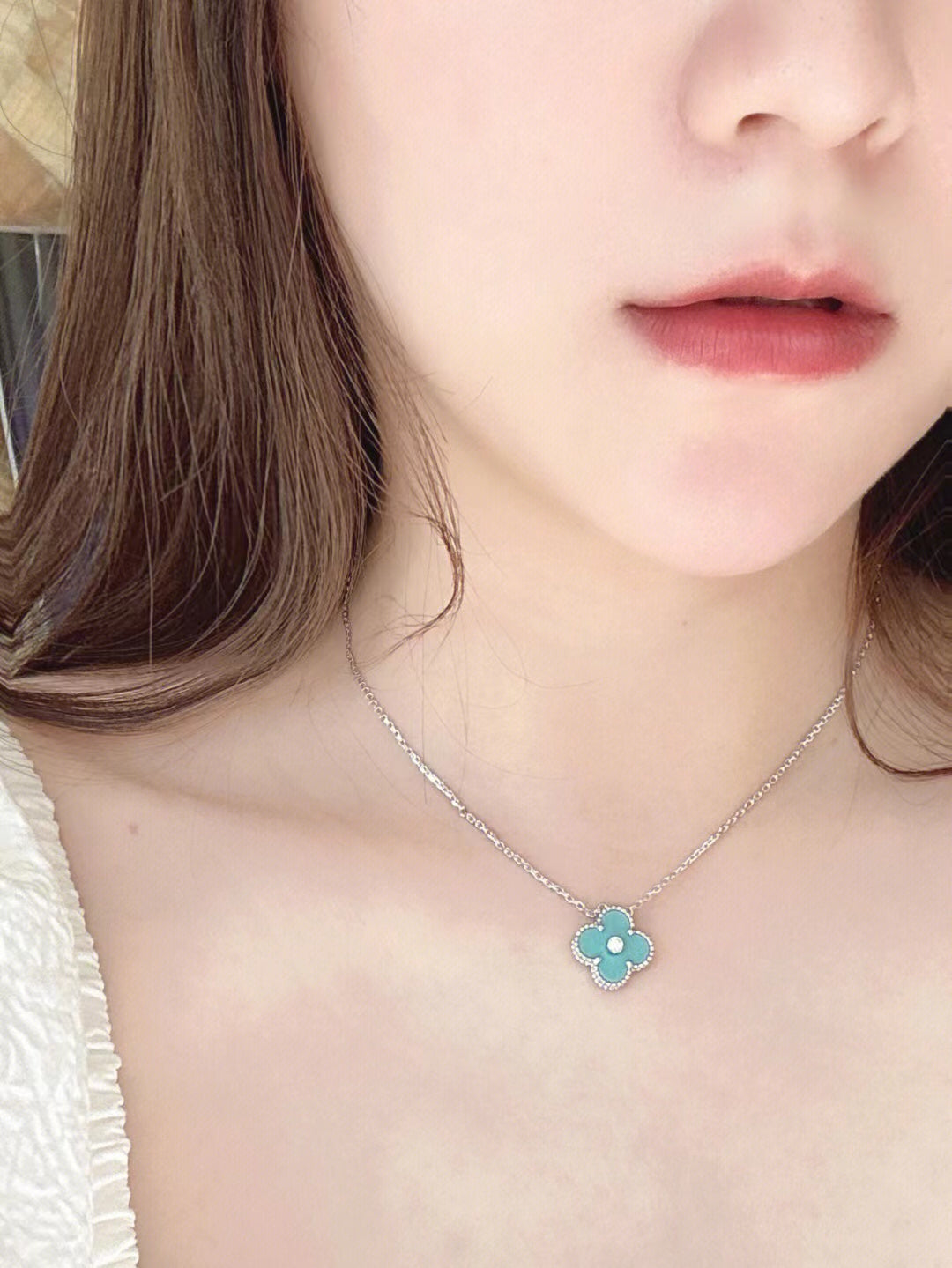 [Clover Jewelrys]CLOVER 1 DIAMOND LIGHT BLUE SILVER NECKLACE