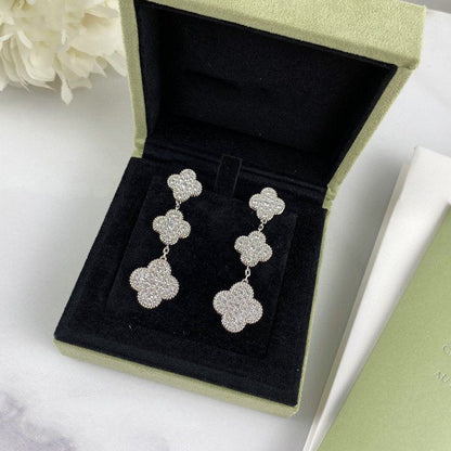 [Clover Jewelrys]CLOVER 3 MOTIF DIAMOND SILVER DROP EARRINGS