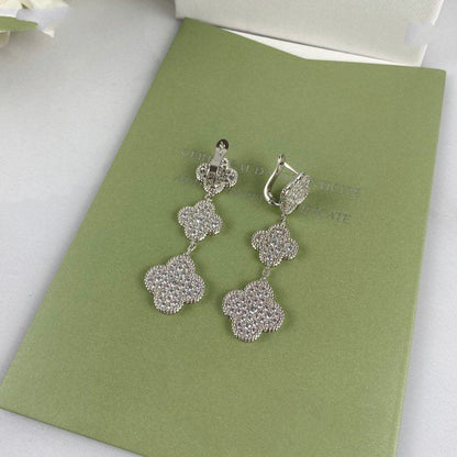 [Clover Jewelrys]CLOVER 3 MOTIF DIAMOND SILVER DROP EARRINGS