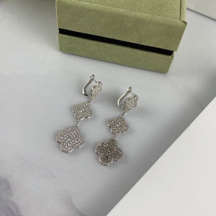 [Clover Jewelrys]CLOVER 3 MOTIF DIAMOND SILVER DROP EARRINGS