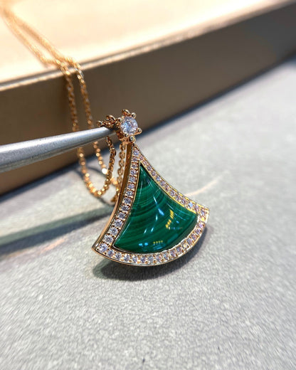 [Clover Jewelrys]DREAM MALACHITE DIAMOND PAVED PINK GOLD NECKLACE