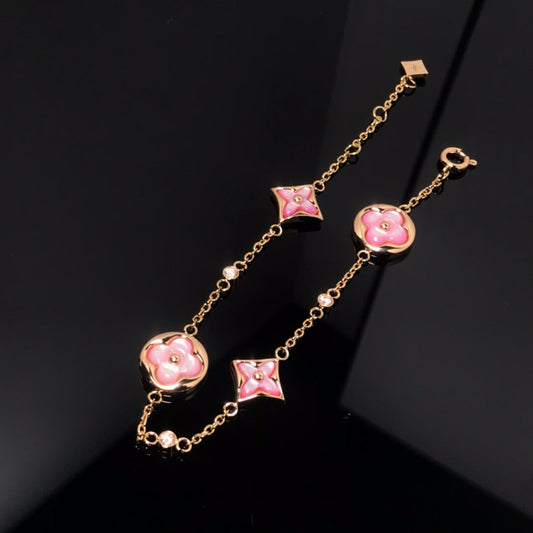 [Clover Jewelrys]STAR AND SUN 4 MOTIF PINK MOP PINK GOLD BRACELET