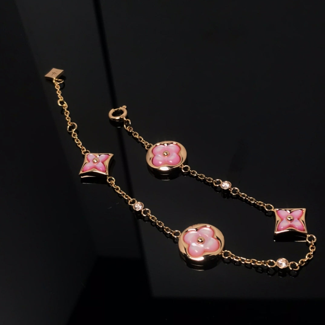 [Clover Jewelrys]STAR AND SUN 4 MOTIF PINK MOP PINK GOLD BRACELET