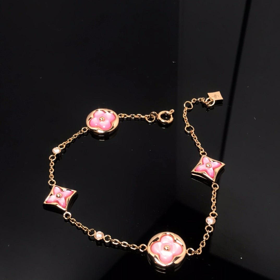 [Clover Jewelrys]STAR AND SUN 4 MOTIF PINK MOP PINK GOLD BRACELET