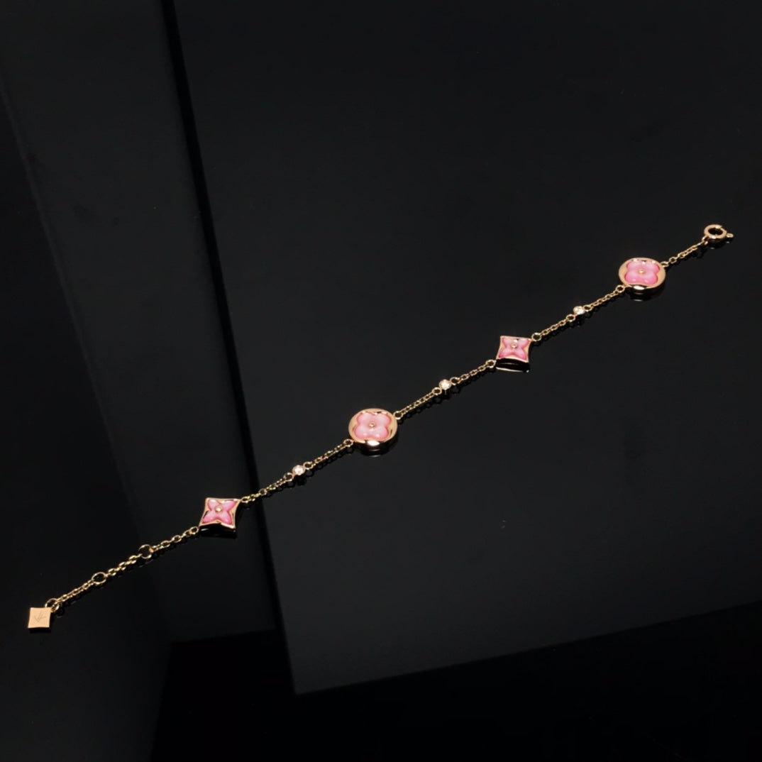 [Clover Jewelrys]STAR AND SUN 4 MOTIF PINK MOP PINK GOLD BRACELET