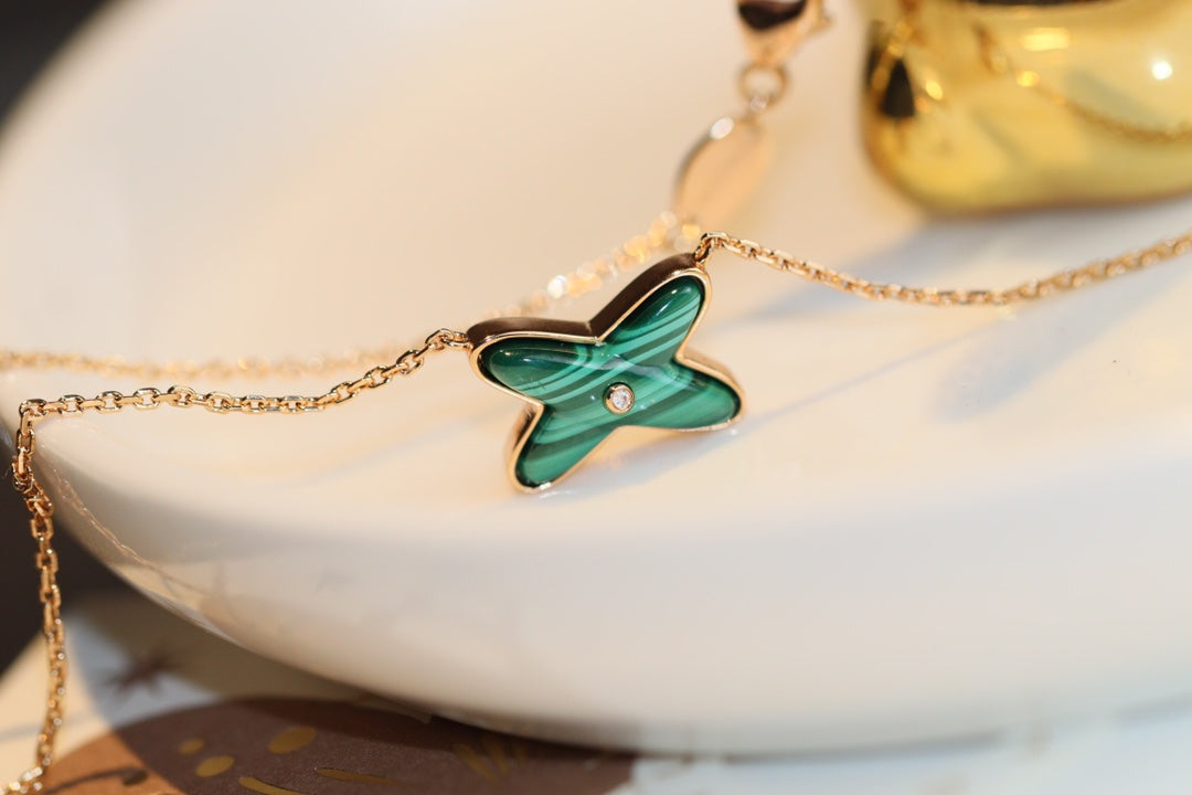 [Clover Jewelrys]JEUX MALACHITE 1 DIAMOND PINK GOLD NECKLACE